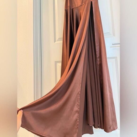 NEW BRINX AND BANCO Leo ChocolateBrown Silk-Blend Maxi Dress, size S - Picture 10 of 12